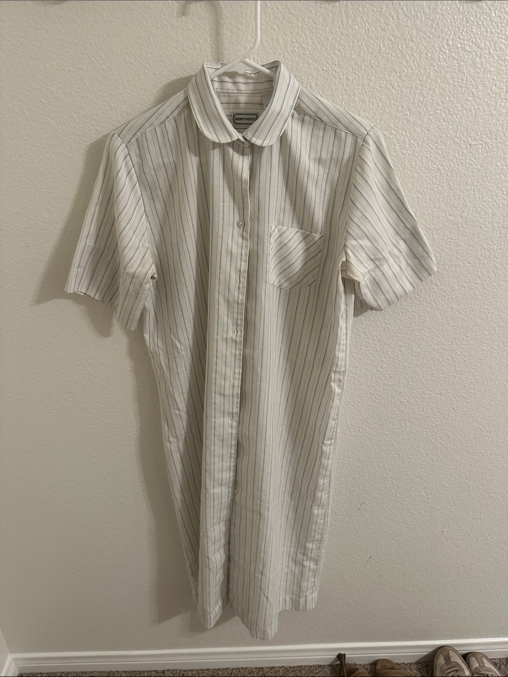 Striped Cream Midi Shirt Dress with Pocket